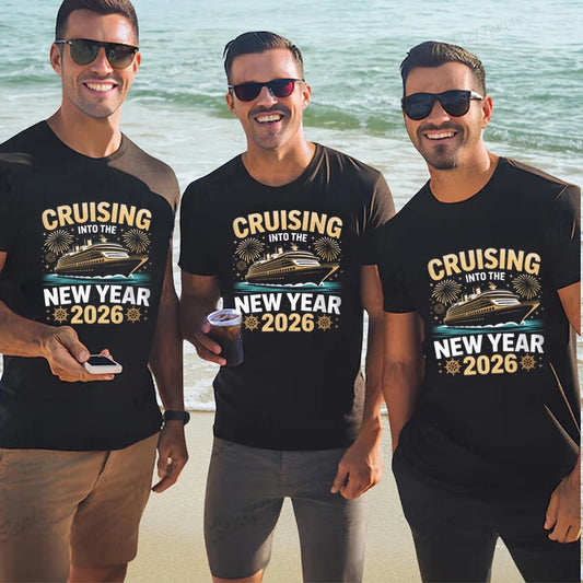 Cruising Into 2026 T-Shirt: New Year Cruise Vacation Shirt Funny Casual T-Shirt Oversized Print Men TShirts Clothing Tops Tees
