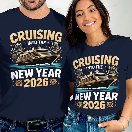 Cruising Into 2026 T-Shirt: New Year Cruise Vacation Shirt Funny Casual T-Shirt Oversized Print Men TShirts Clothing Tops Tees